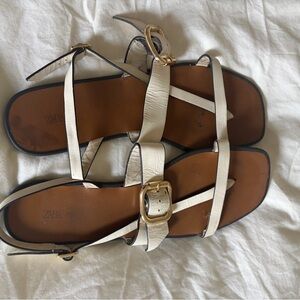 Zara White Sandals with Gold Buckle
